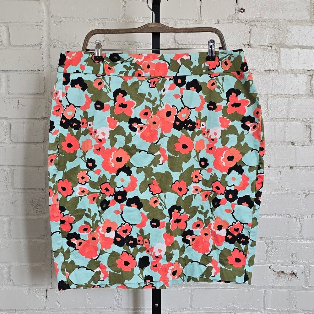 ​Lane Bryant Cotton Floral Pencil Skirt 18 | Aqua Coral  | Business Casual